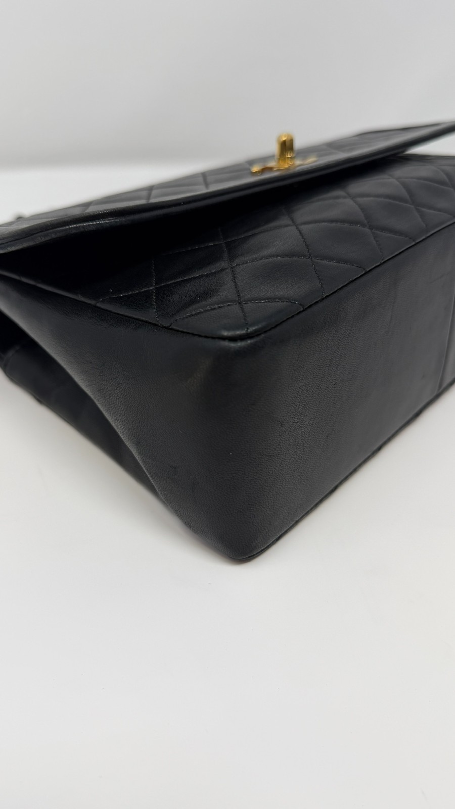 Vintage Chanel Black Lambskin Medium Half Flap Bag Gold HW 1989-1991 w/Wallet thumbnail 8