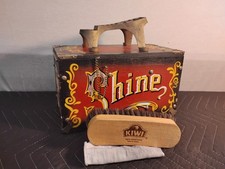 Vintage 5 Shoe Shine Box With KIWI 100 Horsehair Shine Brush