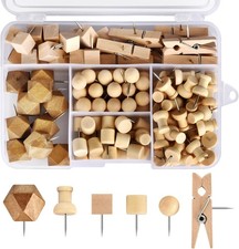 128Pcs Wood Push Pins, Thumb Tacks for Decorative, Wooden Pins and Tacks, Cork B
