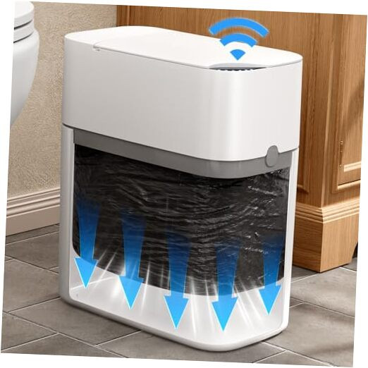 2nd Gen Motion Sensor Bathroom Trash Can with Soft-Close Lid, Smart Trash Can