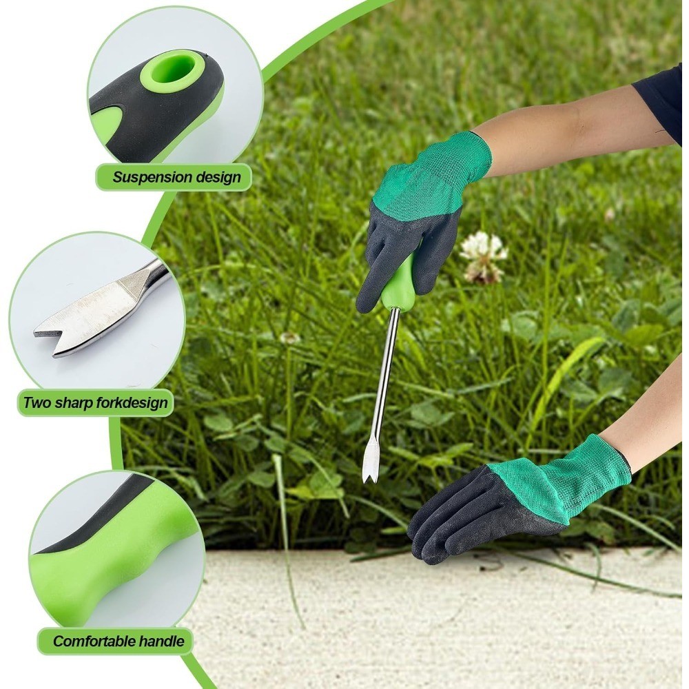 Stand Up Dandelion Weeder Tool Long Handle Stainless Steel Manual Root Remover