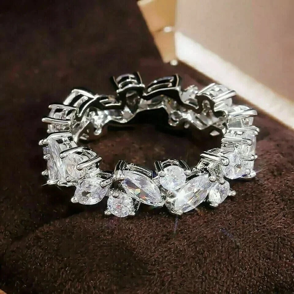 Women's Eternity Band 3 Ct Marquise Cut Lab Grown Diamond 925 Sterling Silver - Image 2 of 4