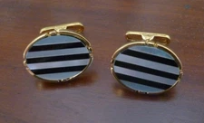 Men’s Cufflinks Silver Tone Silver Centre Black Outline Oval Bullet Back