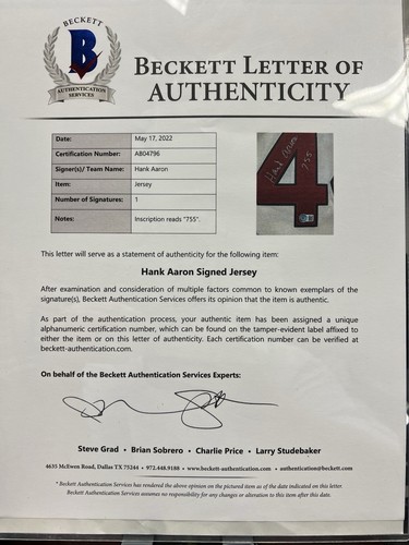 Hank Aaron Autographed Atlanta Braves Jersey Inscribed "755" - Picture 10 of 10