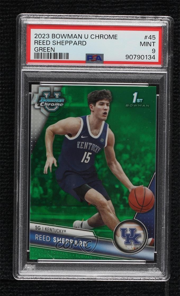 2023-24 Bowman U Chrome Green Refractor /99 Reed Sheppard #45 PSA 9 MINT