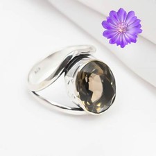 Smoky Quartz Gemstone 925 Sterling Silver Ring Handmade Jewelry Gift Valentine