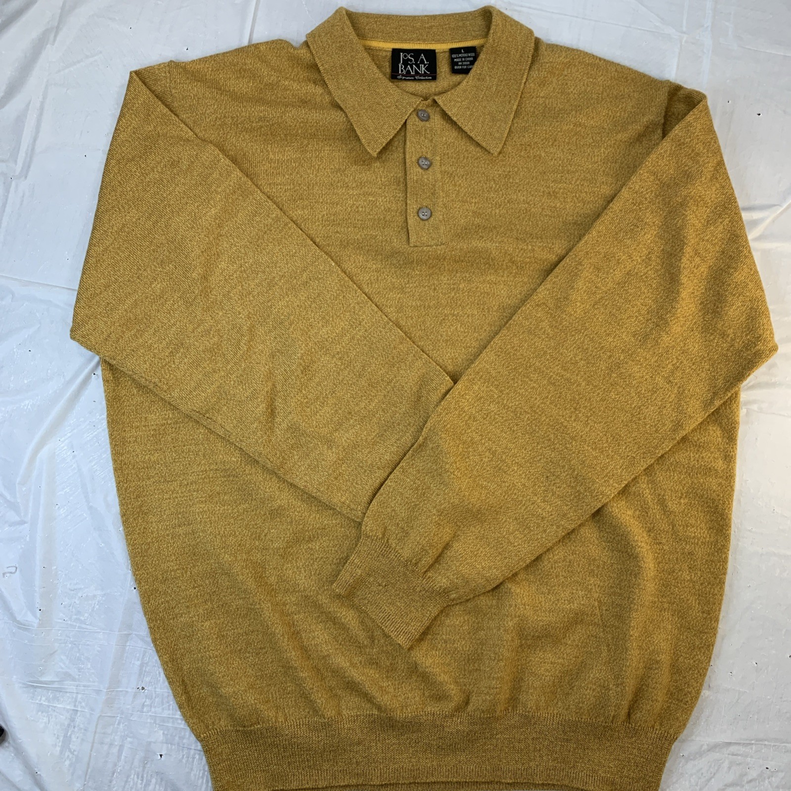 Jos A Bank Mens 100% Merino Wool 1/4 Button Knit Sweater Size L Pullover Preppy