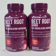 2x Nutrition Works Beet Root 90 Capsules Energy, Endurance & Circulation 02/2028