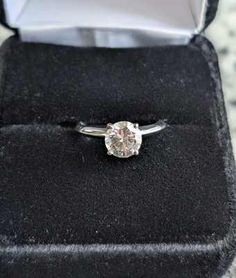 Lab Grown 1 Ct Round Cut Diamond Engagement Ring 14k White Gold E F VS2