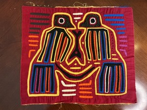 Vintage Kuna Mola Hand Stitched Textile Panel Panama Guna Folk Art pair birds