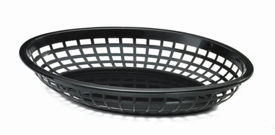 Tablecraft Case of 36 Black Fast Food Baskets Oval Plastic 23.5x15.5x5cm