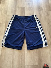 Vintage Y2K 90s 2000s Blue Super Baggy Adidas Striped Shorts With Zip Pockets