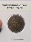 1886 Indian Head Cent Type 1 VG Details Better Date Raw US Coin