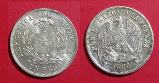 Chili 1 peso 1880 argent poids 24 9g diamètre 37mm