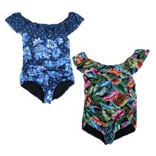 Swim Solutions Womens Swim Plus Size One Piece Swimsuit Ruffled Off Shoulder New