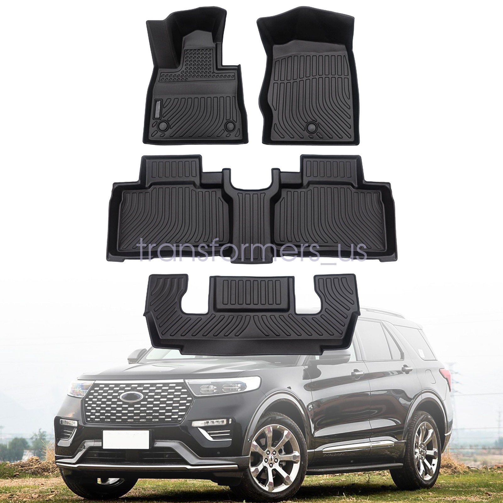 3D TPE Floor Mats Liners For 2020-2025 Ford Explorer 6-Seater All Weather Black