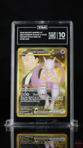 TEAM ROCKET'S MEWTWO EX 240/182 HYPER RARE POKEMON TAG 10 GEM MINT