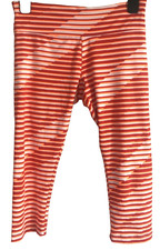 Activewear Leggings Small Red/Orange Stripe Wide Elastic Waistband Stretch Crop