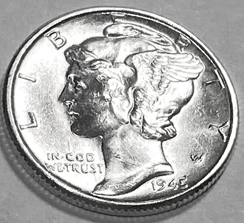 1945 P MERCURY DIME SUPERB GEM BU +  No Reserve  *J2161