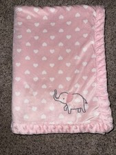 Baby Blanket Carter's Child of Mine PINK Gray Elephant White Heart Dots Sherpa