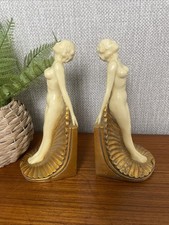 Pair Of Art Noveu Nude Figures On Shells Bookends 