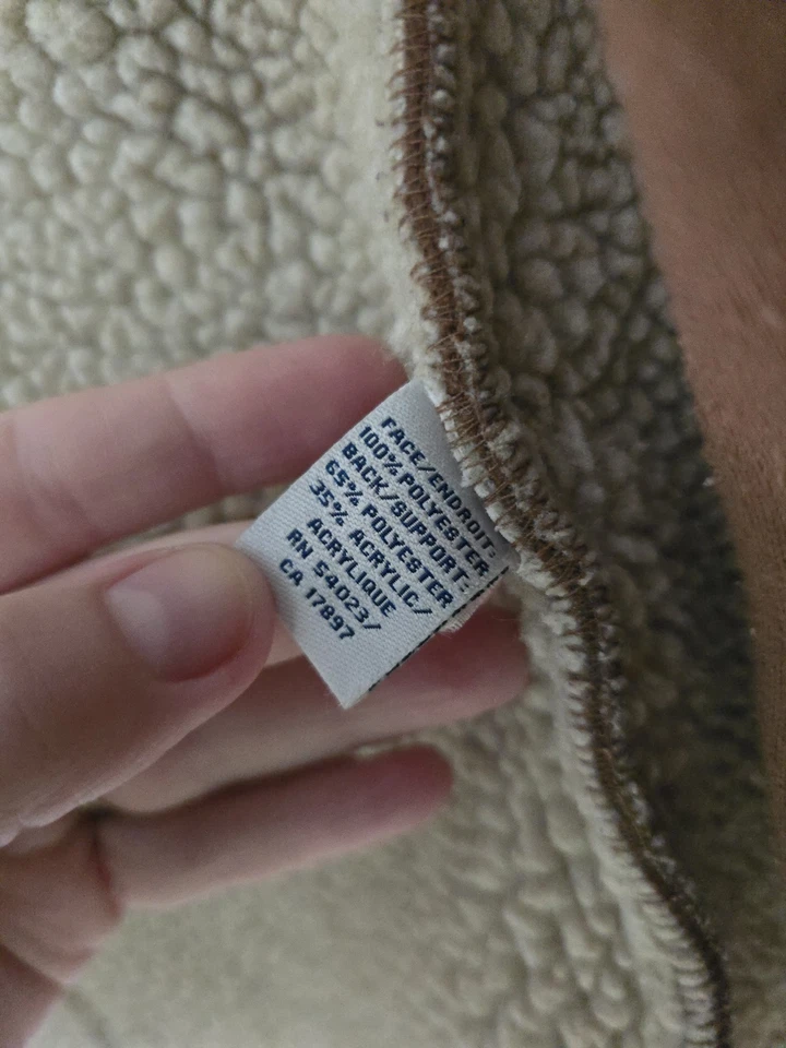 Antiguo Abrigo Azul Marino Y2K Tostado Imitación Gamuza Sherpa Piel de Oveja Forrado Exterior Chaqueta M De Colección Foto 4 de 4