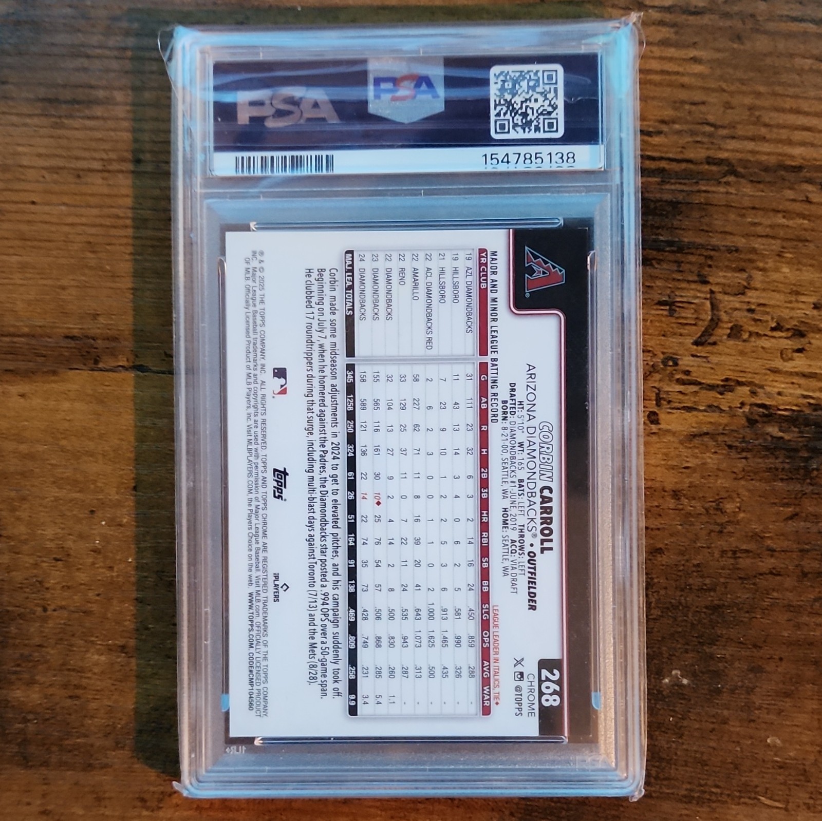 Topps Chrome 2025 Logofractor Corbin Carroll #268 Black Refractor /10 PSA 9 view 2