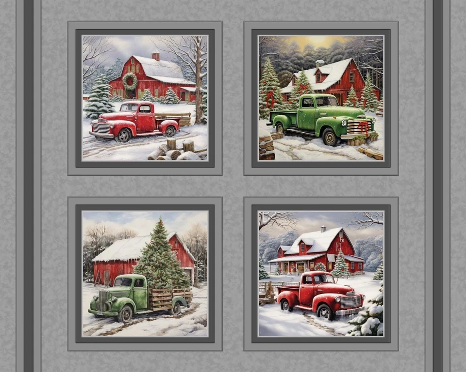 ПРАЗДНИЧНЫЙ УЛОВ ткани подушка лоскутное одеяло панели 36 «x 45», рождественские елки, грузовик - Изображение 2 из 2