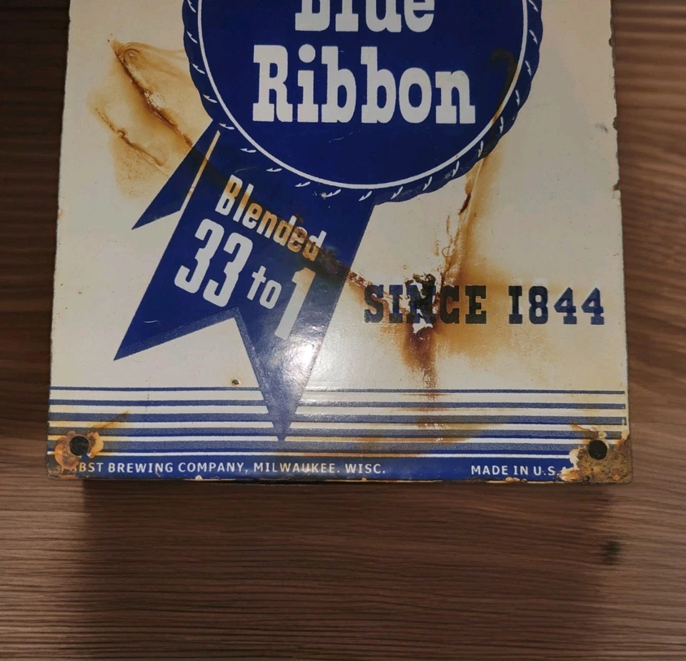 Letrero de cerveza vintage Pabst cinta azul porcelana iroquesa Schlitz Redtop Jax Piel's Foto 4 de 4