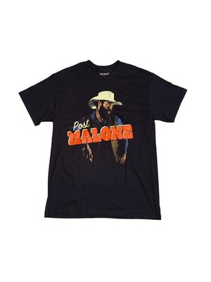 Unisex Cowboy Post Malone Black Tee with Orange Accents, Size Medium