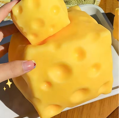Jumbo Cheese Cube Stress Ball Big Cheese Shapeable Squeeze Ball Non-Bounce Fidge