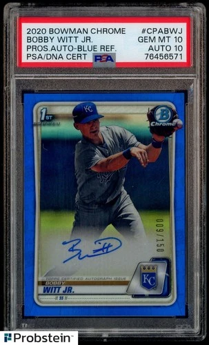 2020 Bowman Chrome Blue Refractor Bobby Witt Jr RC /150 PSA 10 PSA/DNA 10 AUTO
