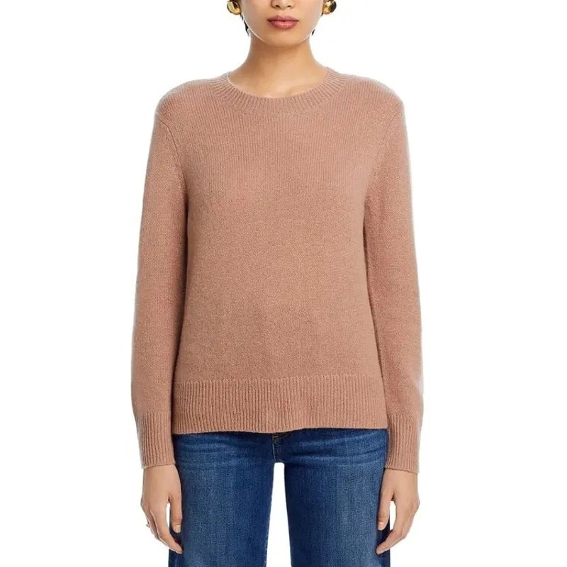 C by Bloomingdale's Women Camel Cashmere Knit Classic Crewneck Sweater Size S - Image 2 of 4