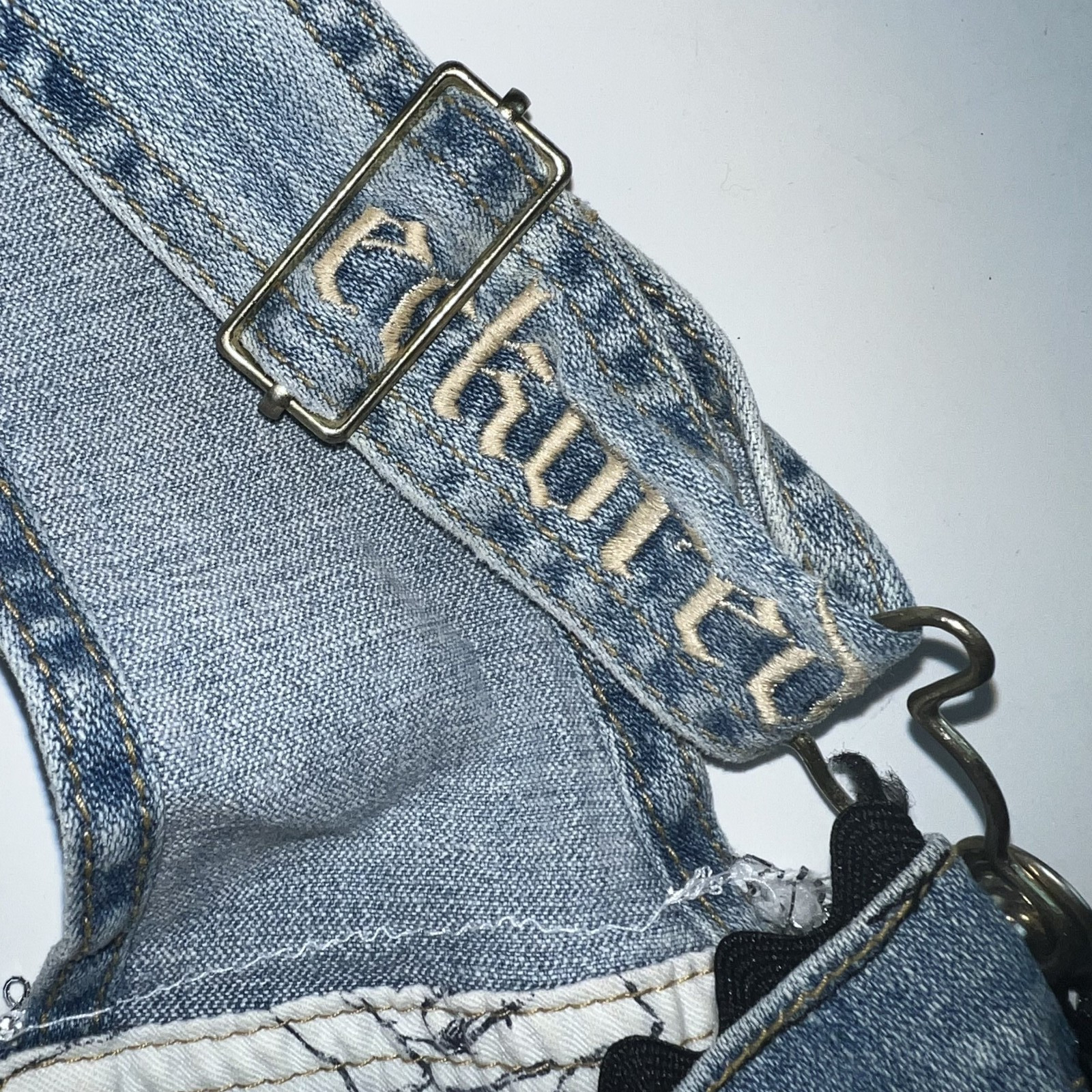 Ecko Red Patchwork Overall Shorts Boho Appliqué T… - image 7