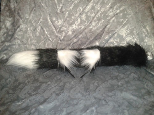 Black & White Wolf Cat Ears Headband & Tail Set Cosplay Fancy Dress Costume