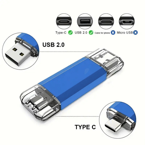 116GB Dual USB 2.0 & Type C Flash Drive - Blue Flash Drive - Picture 3 of 3