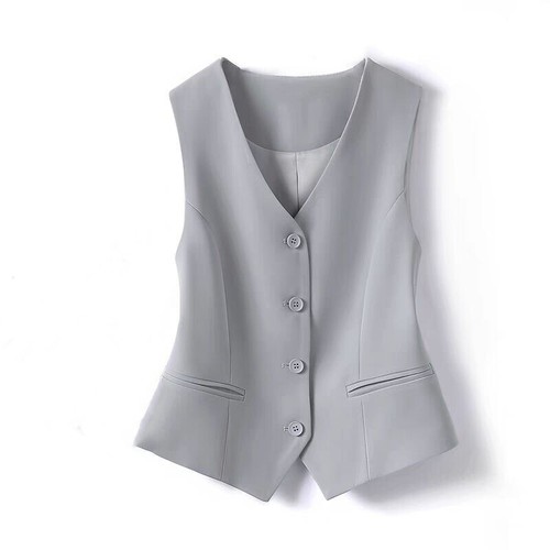 Womens Single Breasted V Neck Sleeveless Blazer Vest Slim Suit Waistcoat Gilet - Picture 4 of 17