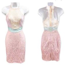 House of CB London Alvaro Pastel Lace Sheer Mini Dress Size XS