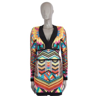 balmain chevron knit dress 68040 auth multicolor GEOMETRIC JACQUARD BODYCON 38 S related:dudley-vest-top-sequin-knit-silver