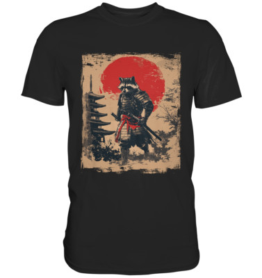 Samurai Waschbär T-Shirt - Cooles Tiermotiv Katana Schwert Japan Ninja Design