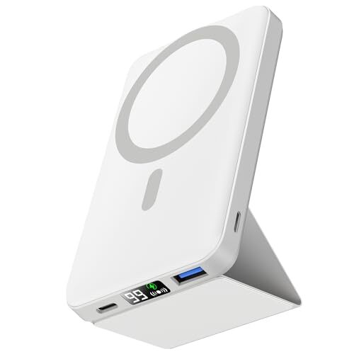 Magnetic Power Bank, Foldable 10000mAh Wireless Portable Charger with B-White