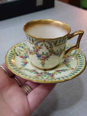 Royal Worcester 1888 Coffee Cup& Saucer, Rare Example Jewelled, Gilt,Stunning