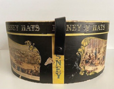 Vintage A "Mr Disney Hat" Oval Cardboard Hat Box Leather Handle