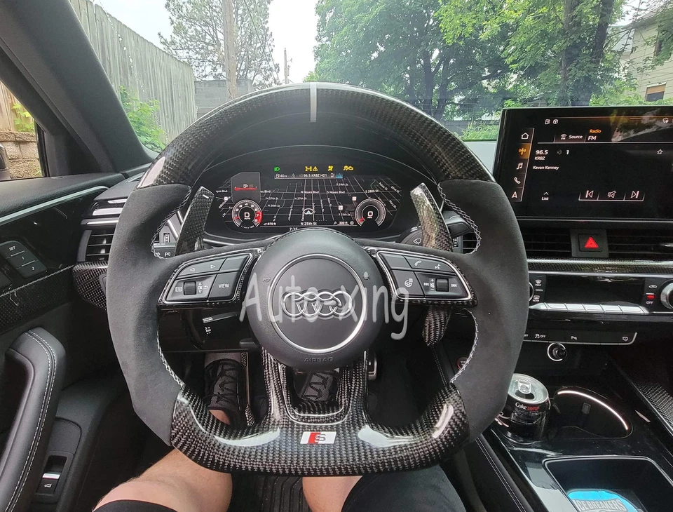 Real Carbon Fiber Flat Steering Wheel For Audi S5 S6 S7 RS4 RS5 RS6 RS7 B9 2016+ - Imagem 2 de 4