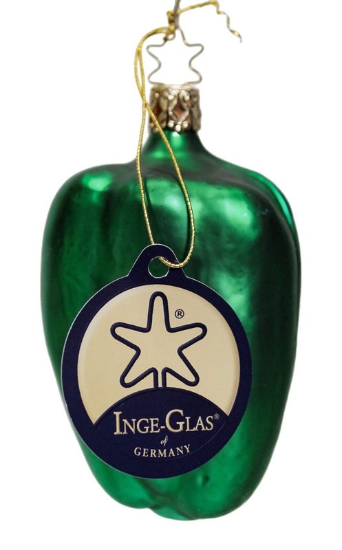 INGE-GLAS GERMANY Green Bell Pepper Glass Christmas Ornament