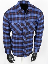 Mens Flannel Plaid Shirt Blue Black Western Button Chest Pockets Long Sleeve