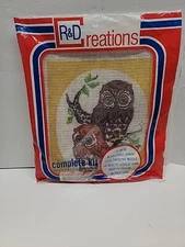 Vintage R&D Creations Mother & Baby OWL 8"x10" Needlepoint Kit New