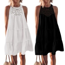 Women s Hollow Out Dresses Casual Sleeveless A-Line Tiered Swing Sundress