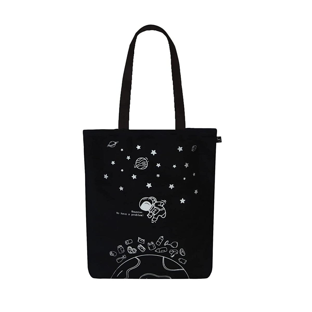 Stylish Zipper Canvas Tote Bag for Women Girls Organic Cotton Houston  Black