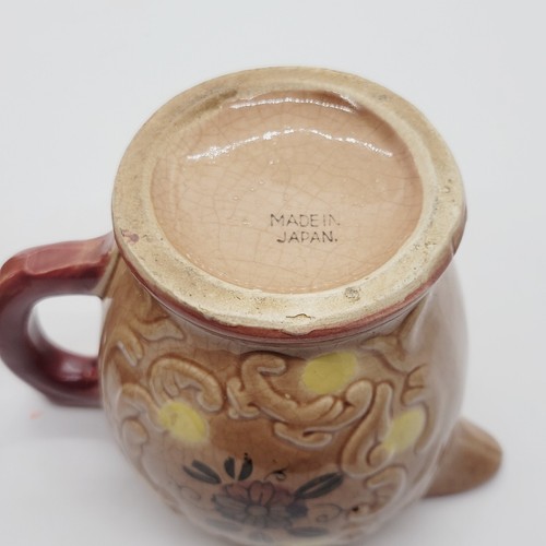 1940s Majolica Creamer Sugar Set Hand Painted Flower On Brown Pottery Made Japan - Picture 9 of 9